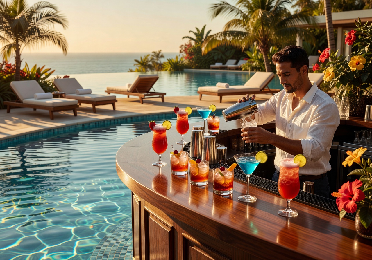 Pool bar serving cocktails