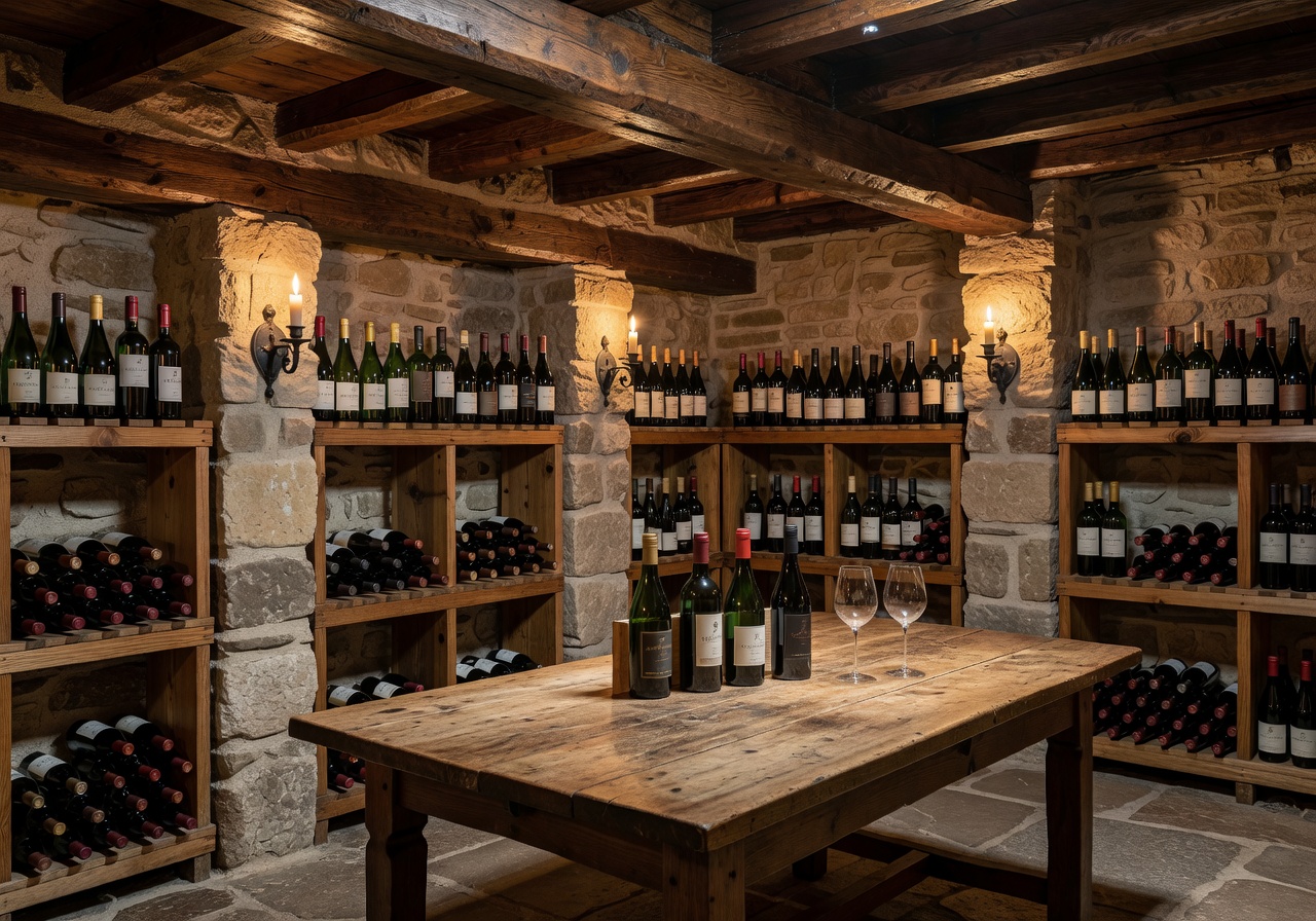 Wine cellar with curated bottles